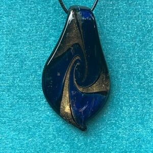 Vintage Art Glass Blue and Gold Teardrop Necklace